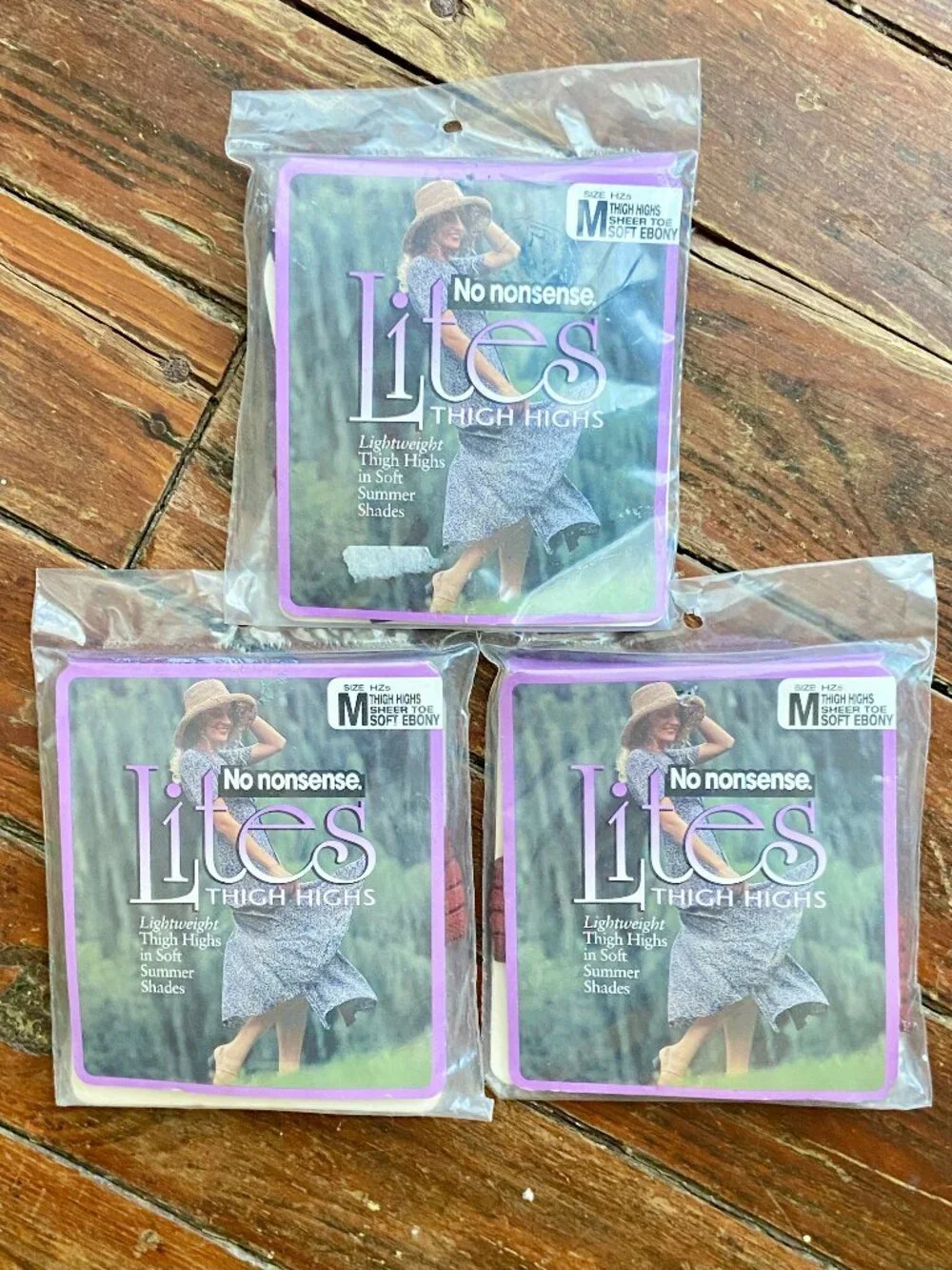 Vintage Hosiery Lot 3 NOS Thigh Highs No Nonsense Lites Lightweight Soft Ebony M